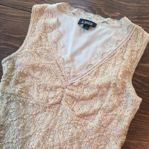 Sleeveless V Neck Top with Lace Trim